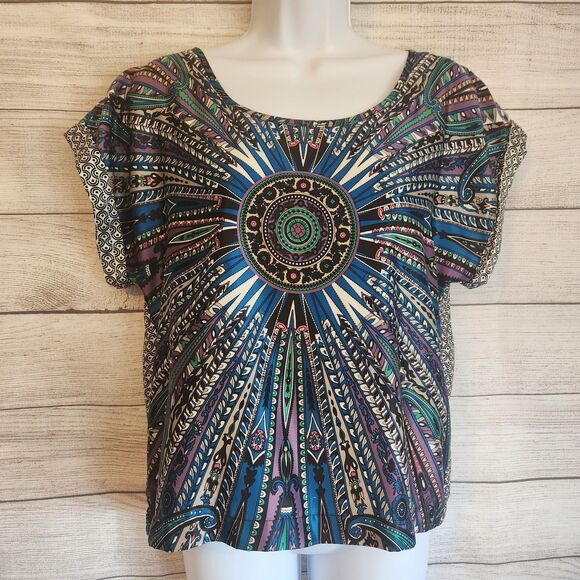Wetseal S Mandala festival hobo capped short sleeve top blouse - Picture 1 of 9
